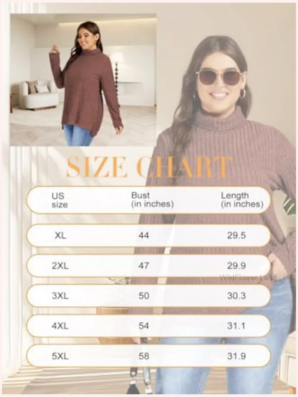 Plus Size Turtleneck Lightweight Sweater Womens Tunic Side Split Long Sleeve